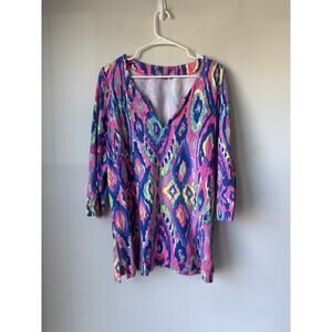 LILLY PULITZER Tunic Dress Womens Size Large Blue Pink Abstract